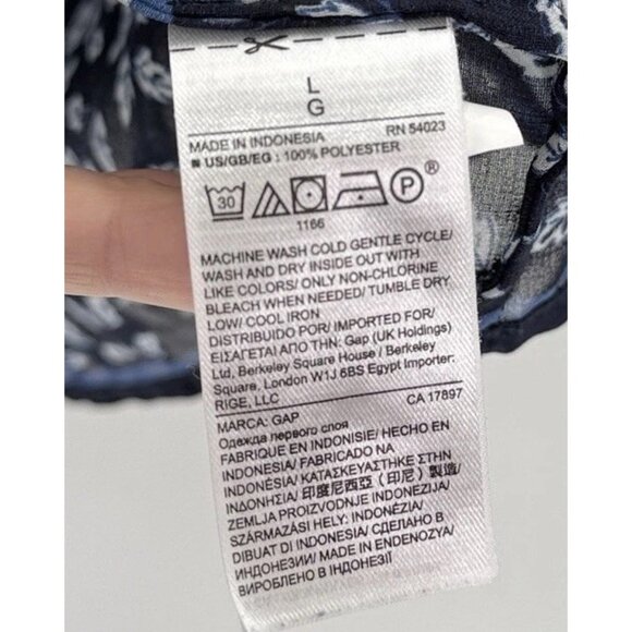 GAP Tie Neck Sheer Chiffon Blue Floral Flutter Sleeve Blouse Sz L Preppy Boho - Picture 5 of 8